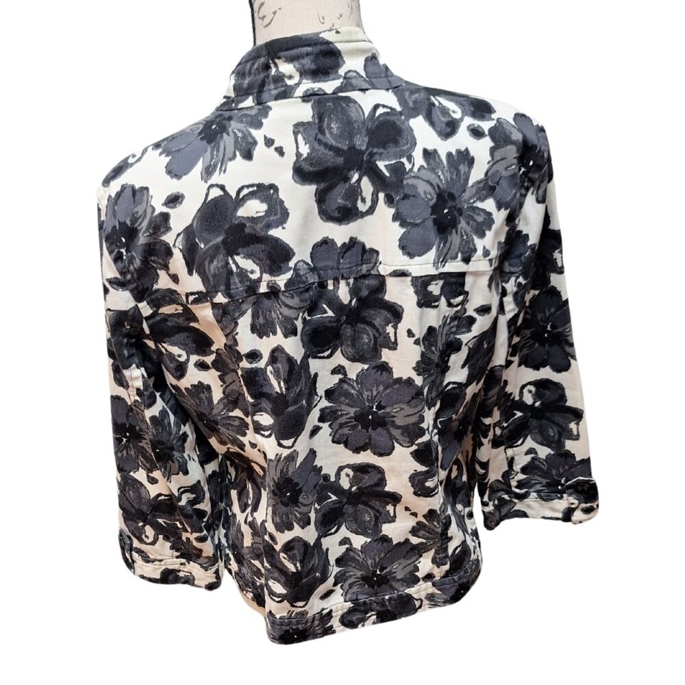 Womens‎ Black & White Floral Denim Jacket Large - Retro 90s Cottage Preppy - Picture 6 of 9